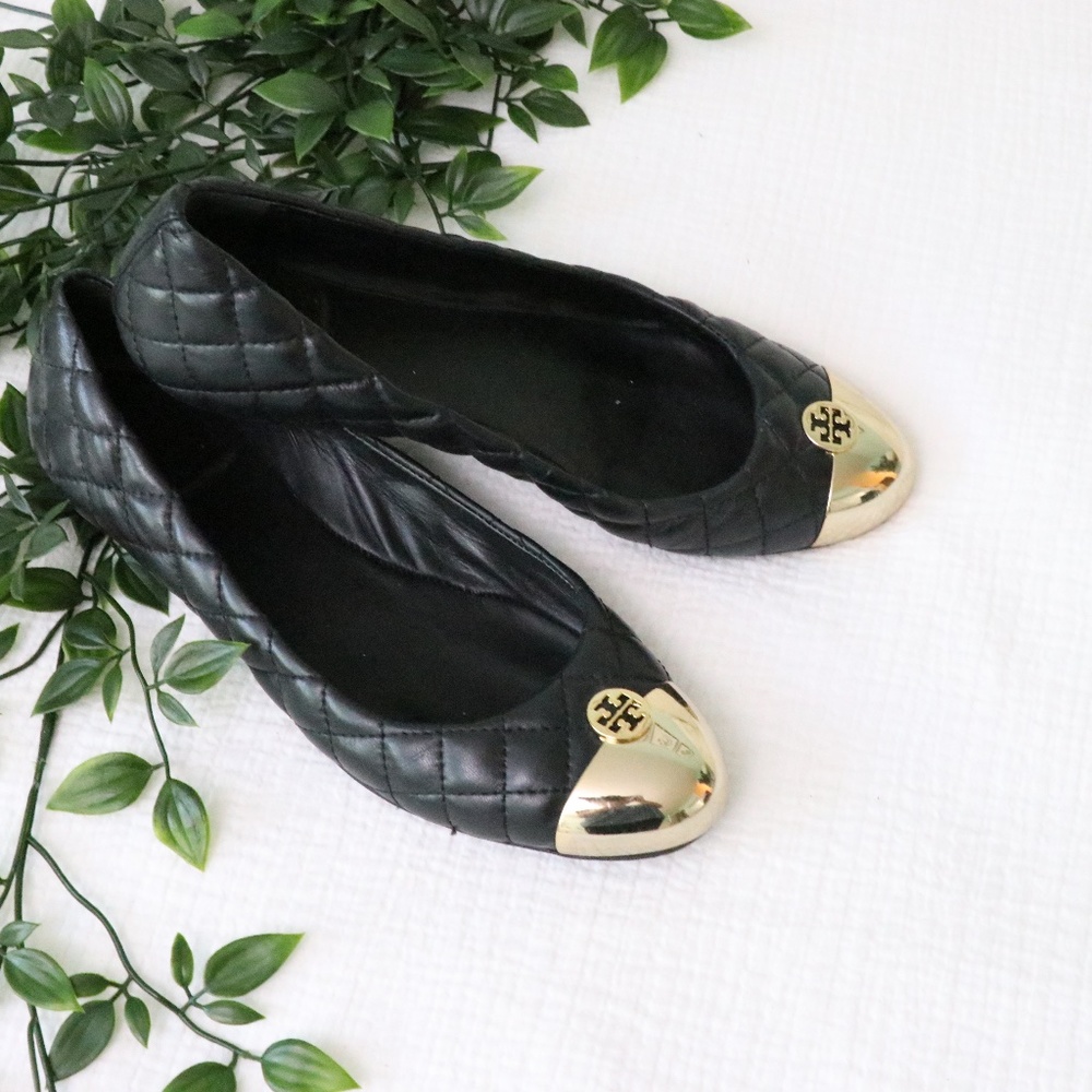Tory Burch Kaitlin Quilted Leather Gold Toe flats